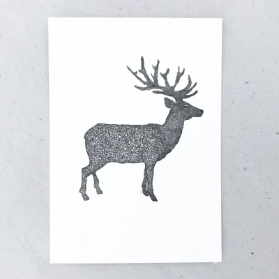 Postkarte „Elch“, 10,5 × 14,8 cm, Serie „Bio“, Schwarz-Weiß, Hauptansicht, Fiete Rakete.