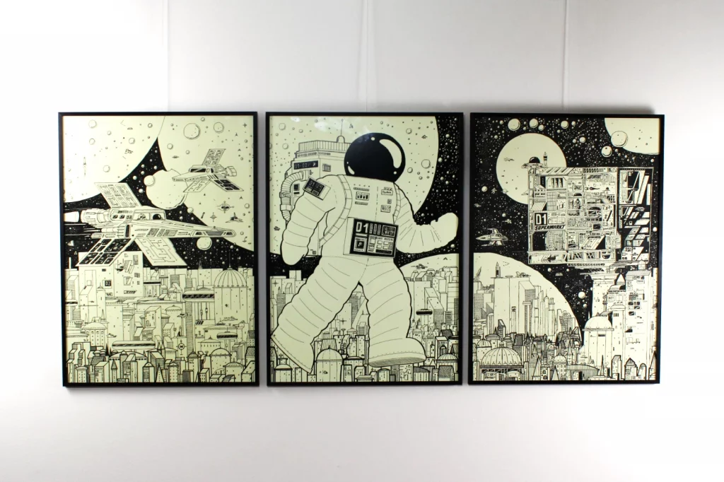 Krom City Poster Serie in Rahmen gezeigt, Rahmen nicht im Lieferumfang, alle Motive sichtbar