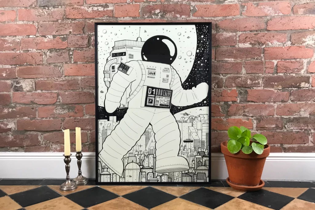 „KROM CITY Poster Teil 2, städtische Nachtlandschaft, Schwarz-Weiß, Glow-in-the-dark, limitierte Edition“