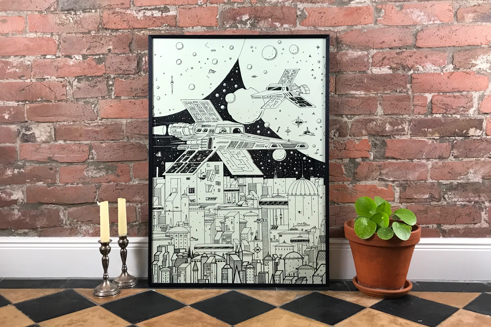 „KROM CITY Poster Teil 3, städtische Nachtlandschaft, Schwarz-Weiß, Glow-in-the-dark, limitierte Edition“