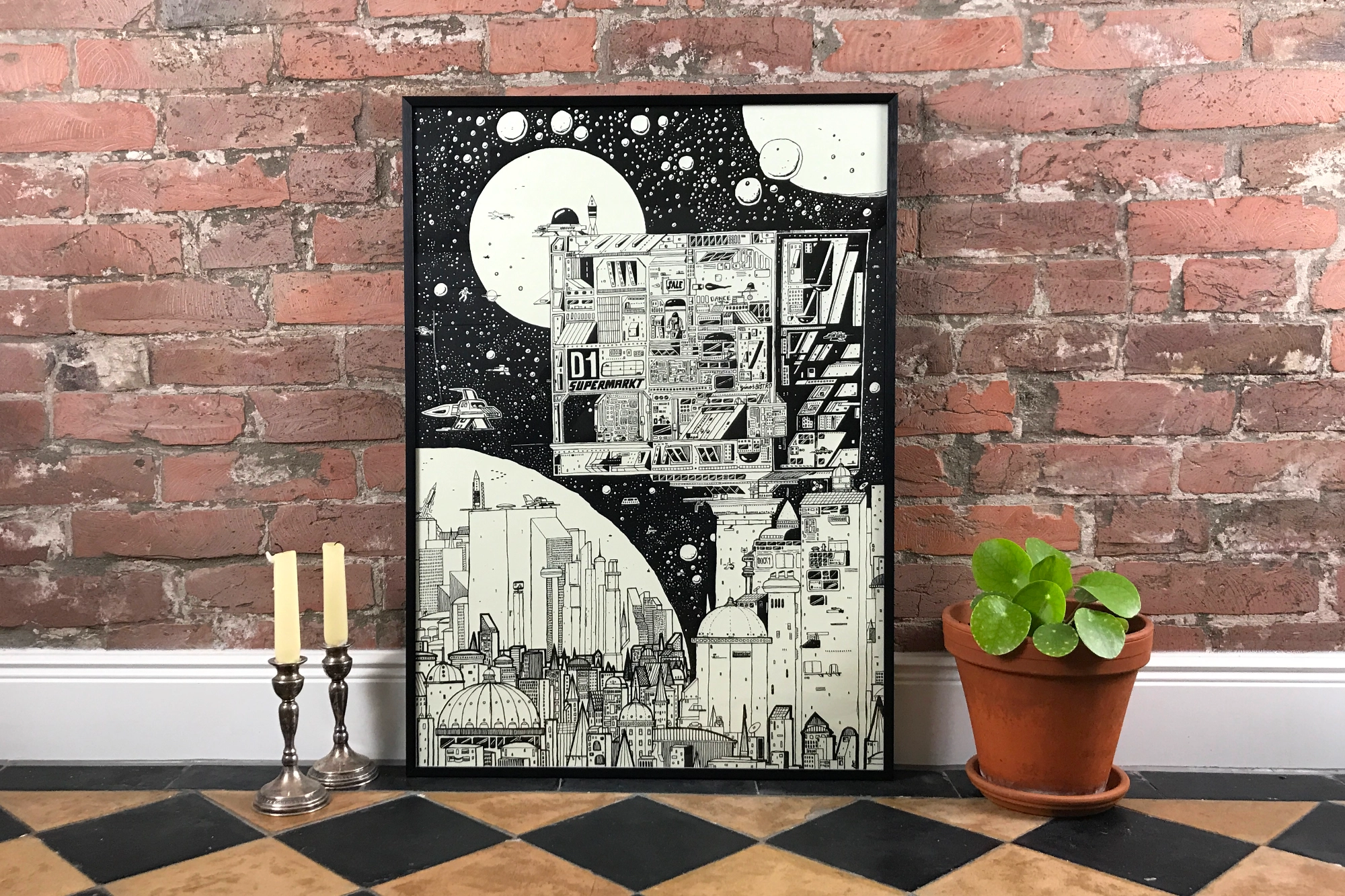 KROM CITY Poster Teil 1, städtische Nachtlandschaft, Schwarz-Weiß, Glow-in-the-dark, limitierte Edition