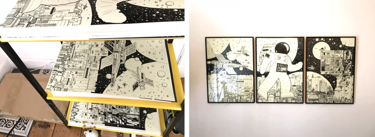 Krom City Poster im Regal und an der Wand im Lager