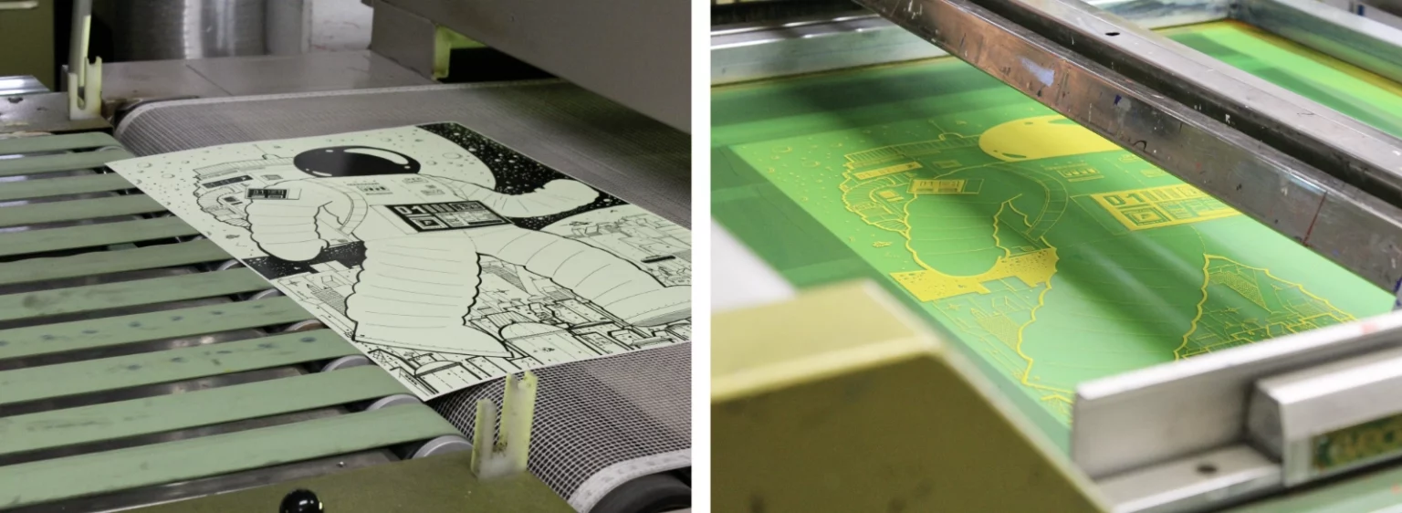 Poster kommt frisch aus der Siebdruckmaschine von Fiete Rakete