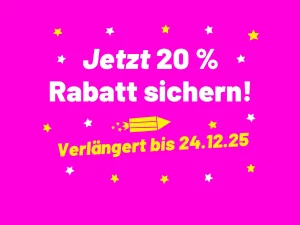 Titelgrafik „20 % Rabatt vom 25.11.2025 bis 24.12.2025“ für die verlängerte Rabattaktion von Fiete Rakete.