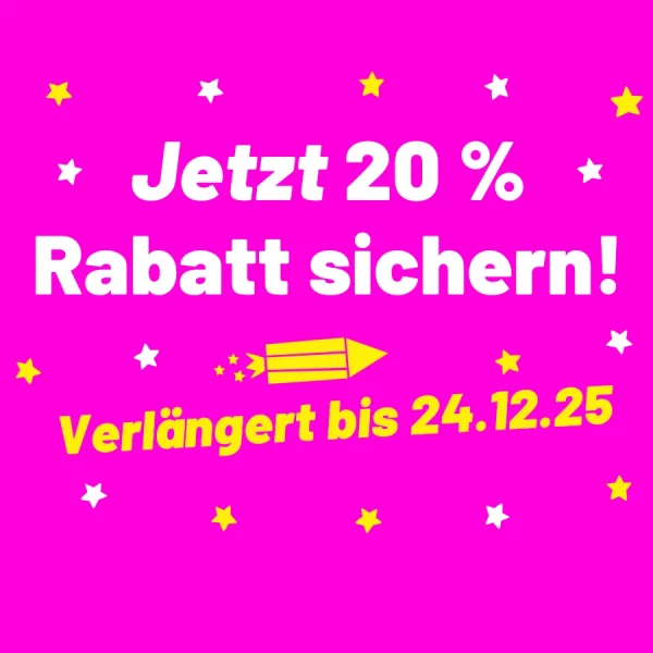 Titelgrafik „20 % Rabatt vom 25.11.2025 bis 24.12.2025“ für die verlängerte Rabattaktion von Fiete Rakete.