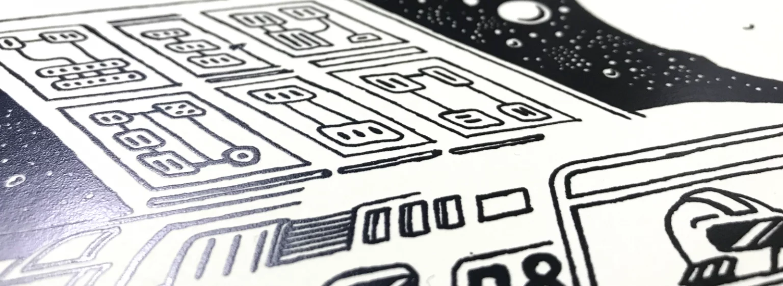 Nahaufnahme des „Krom City“-Siebdruckposters mit dicken Farbschichten