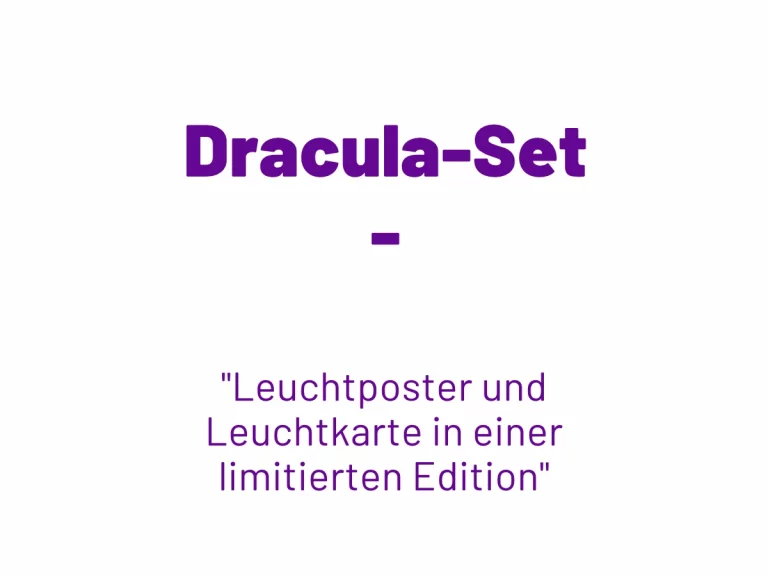 Titelgrafik mit dem Schriftzug ‘Dracula-Set, Leuchtposter und Leuchtkarte in einer limitierten Edition