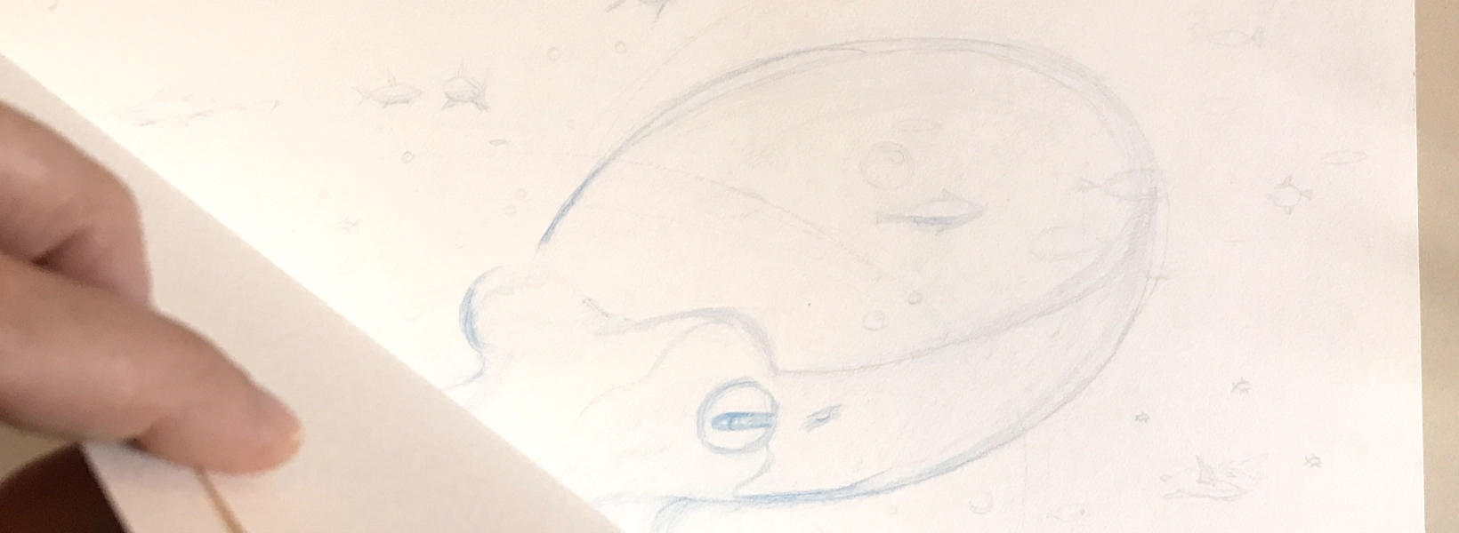 Skizze einer Krake als Grundlage für ein Glow-in-the-Dark-Poster.